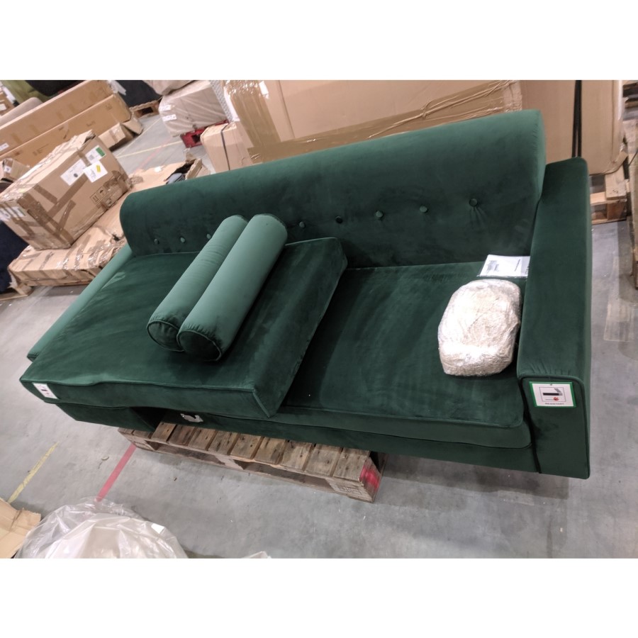 GRADE A2 - Green Velvet Left Hand L Shaped Sofa - Seats 3 - Idris
