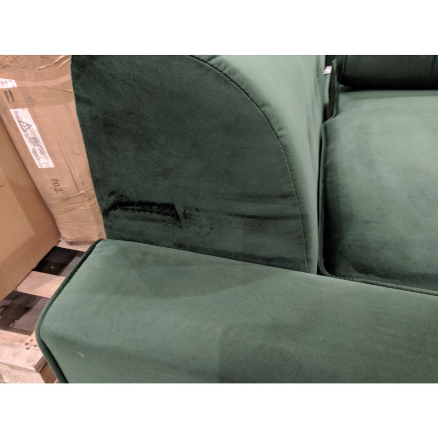 GRADE A2 - Green Velvet Left Hand L Shaped Sofa - Seats 3 - Idris