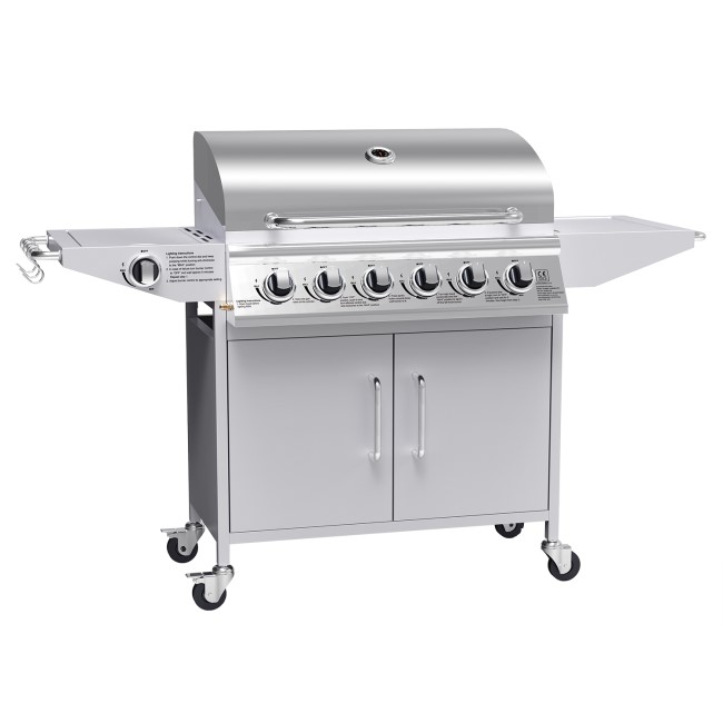 Boss Grill Georgia Classic - 6 Burner Gas BBQ Grill with Side Burner - Silver