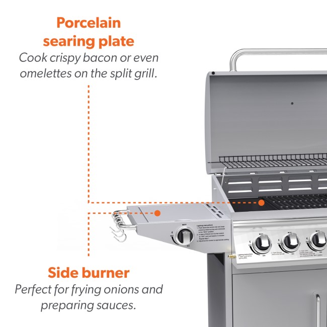 Boss Grill Georgia Classic - 6 Burner Gas BBQ Grill with Side Burner - Silver