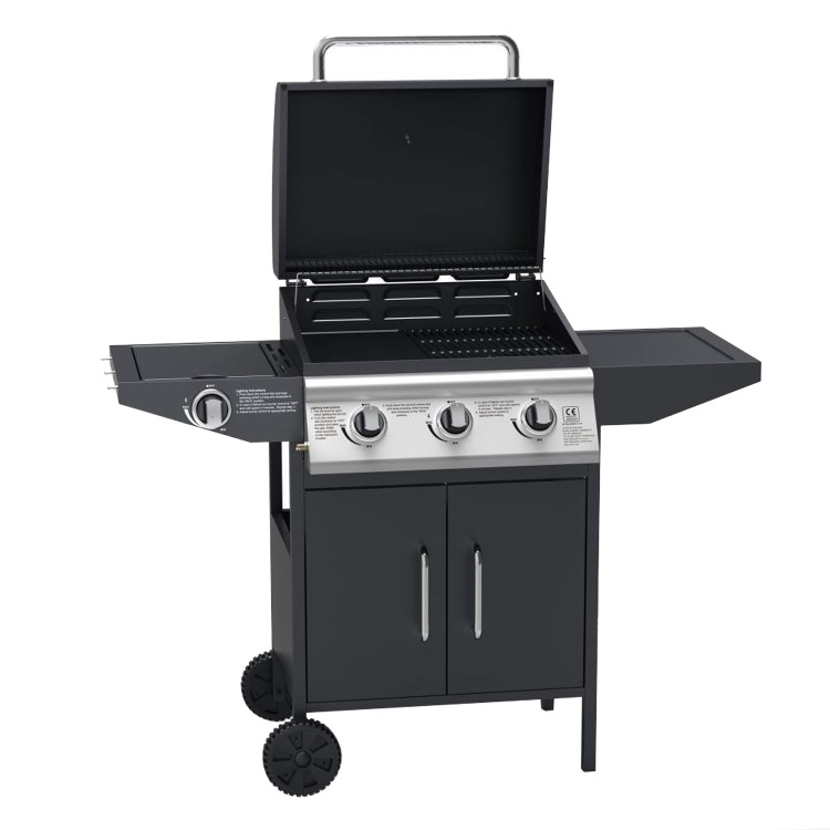 Boss Grill Georgia Classic - 3 Burner Gas BBQ Grill with Side Burner - Black