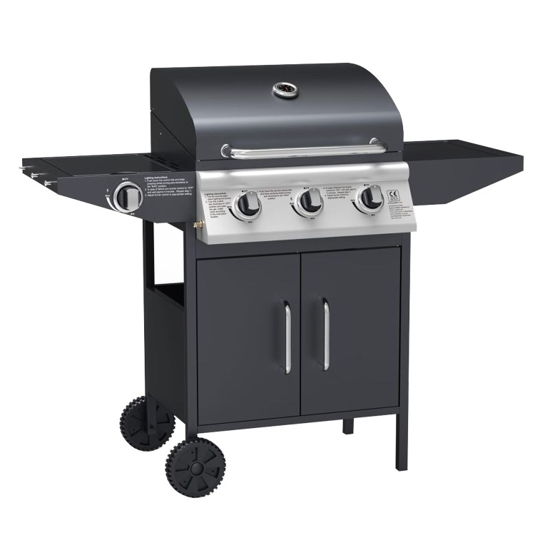 Boss Grill Georgia Classic - 3 Burner Gas BBQ Grill with Side Burner - Black