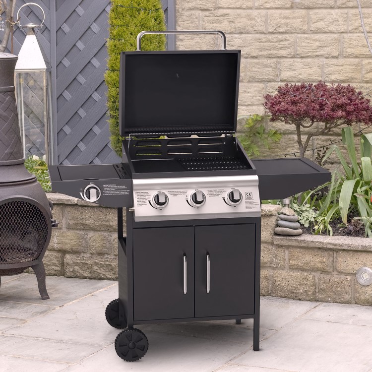 Boss Grill Georgia Classic - 3 Burner Gas BBQ Grill with Side Burner - Black