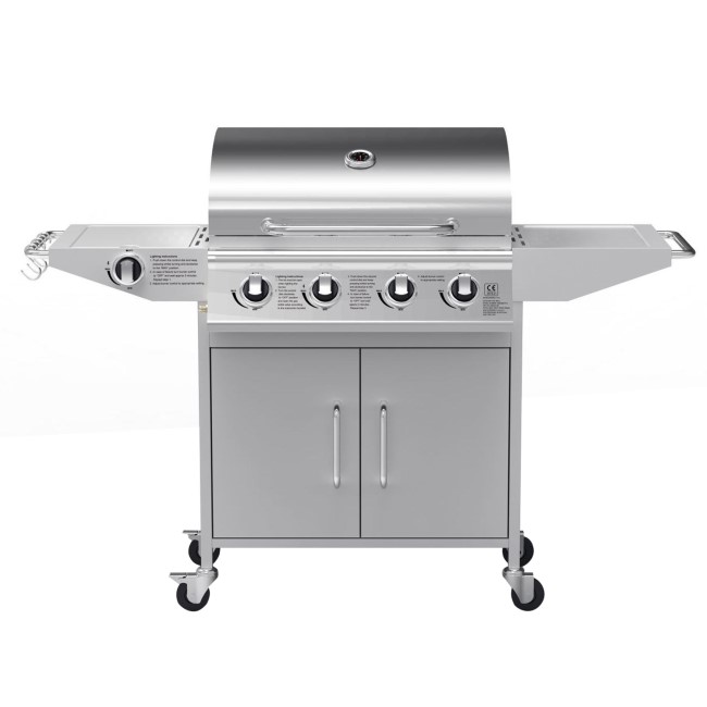 Boss Grill Georgia Classic - 4 Burner Gas BBQ Grill with Side Burner - Silver