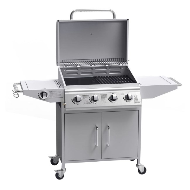 Boss Grill Georgia Classic - 4 Burner Gas BBQ Grill with Side Burner - Silver