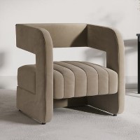 ALMOST PERFECT - Mink Velvet Art Deco Armchair with Ribbed Detail - Boni