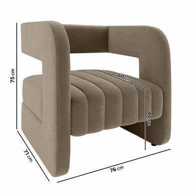 ALMOST PERFECT - Mink Velvet Art Deco Armchair with Ribbed Detail - Boni