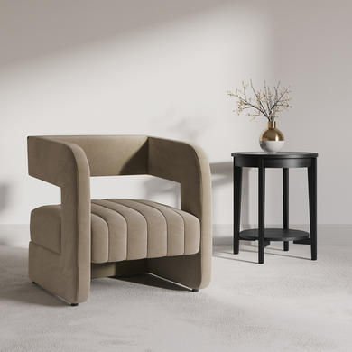 ALMOST PERFECT - Mink Velvet Art Deco Armchair with Ribbed Detail - Boni