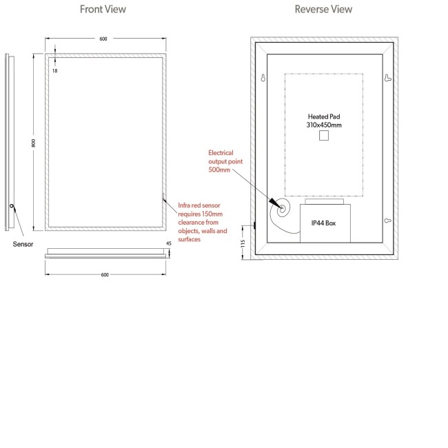 Rectangular Heated Bathroom Mirror with Lights 600 x 800mm- HiB Globe 60