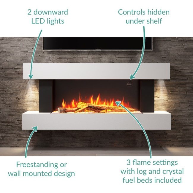 White 52inch Wall Mounted Electric Fireplace - AmberGlo