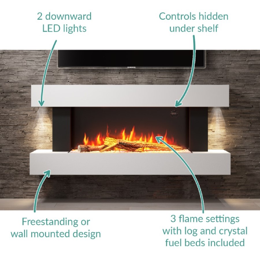 ALMOST PERFECT - White Wall Mounted Electric Fireplace Suite with LED Lights - Amberglo