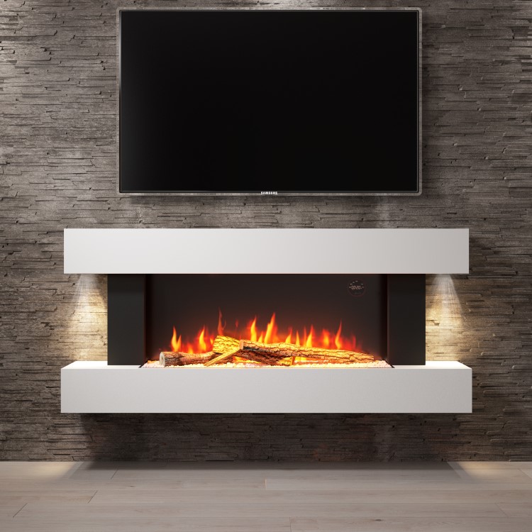 IMPERFECT - White Wall Mounted Electric Fireplace Suite with LED Lights 52 inch- Amberglo