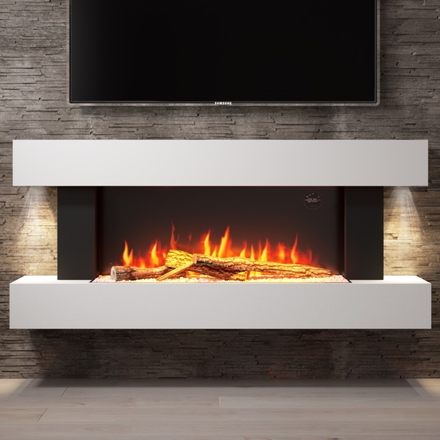 ALMOST PERFECT - White Wall Mounted Electric Fireplace Suite with LED Lights - Amberglo