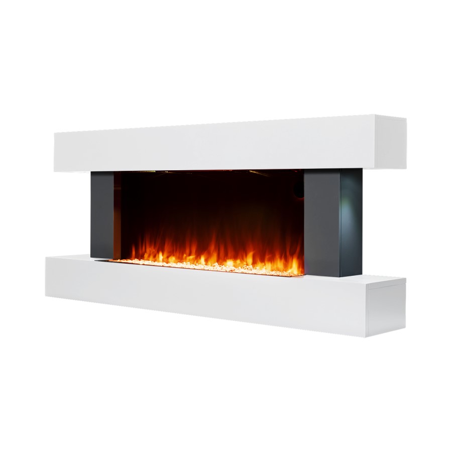 ALMOST PERFECT - White Wall Mounted Electric Fireplace Suite with LED Lights - Amberglo