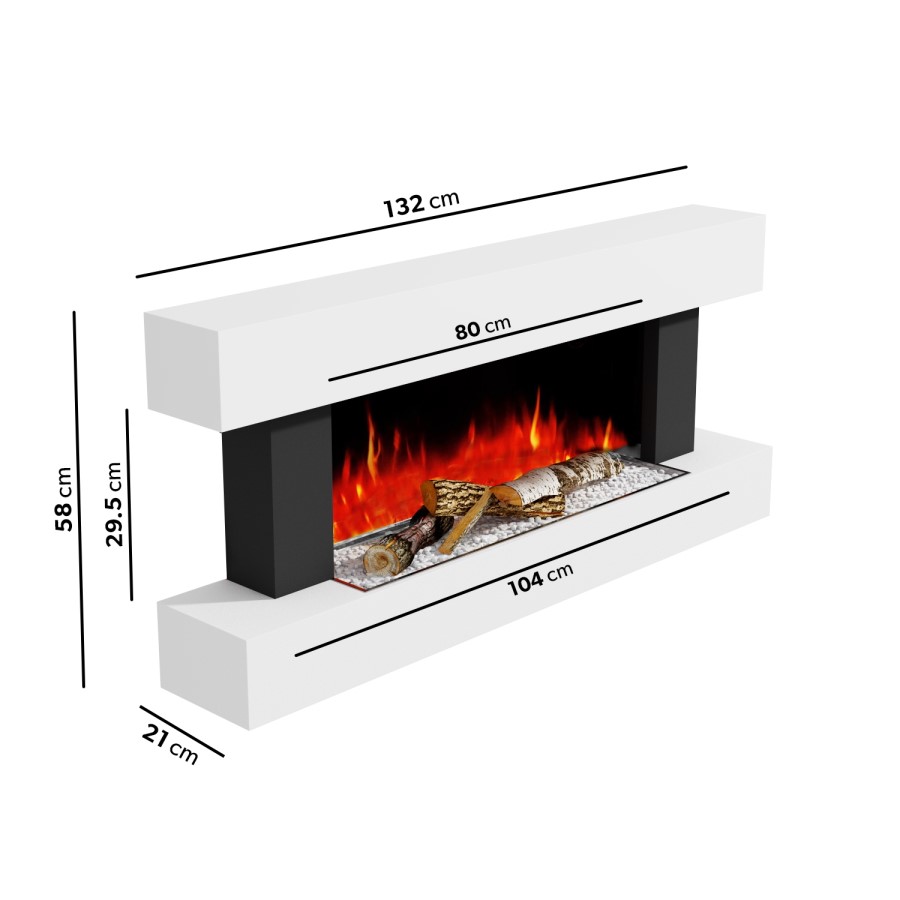 ALMOST PERFECT - White Wall Mounted Electric Fireplace Suite with LED Lights - Amberglo