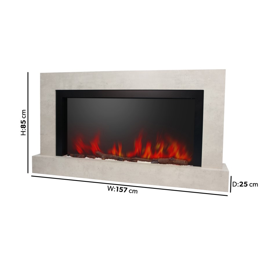 IMPERFECT - Black & Concrete 62inch Wall Mounted Electric Fireplace With Pebbles - AmberGlo