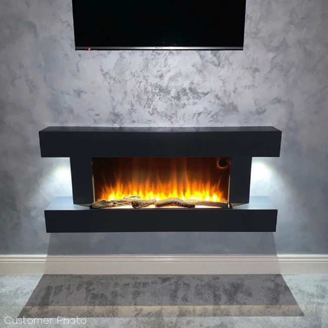 ALMOST PERFECT - Grey Wall Mounted Electric Fireplace with LED Lights 52 inch - Amberglo