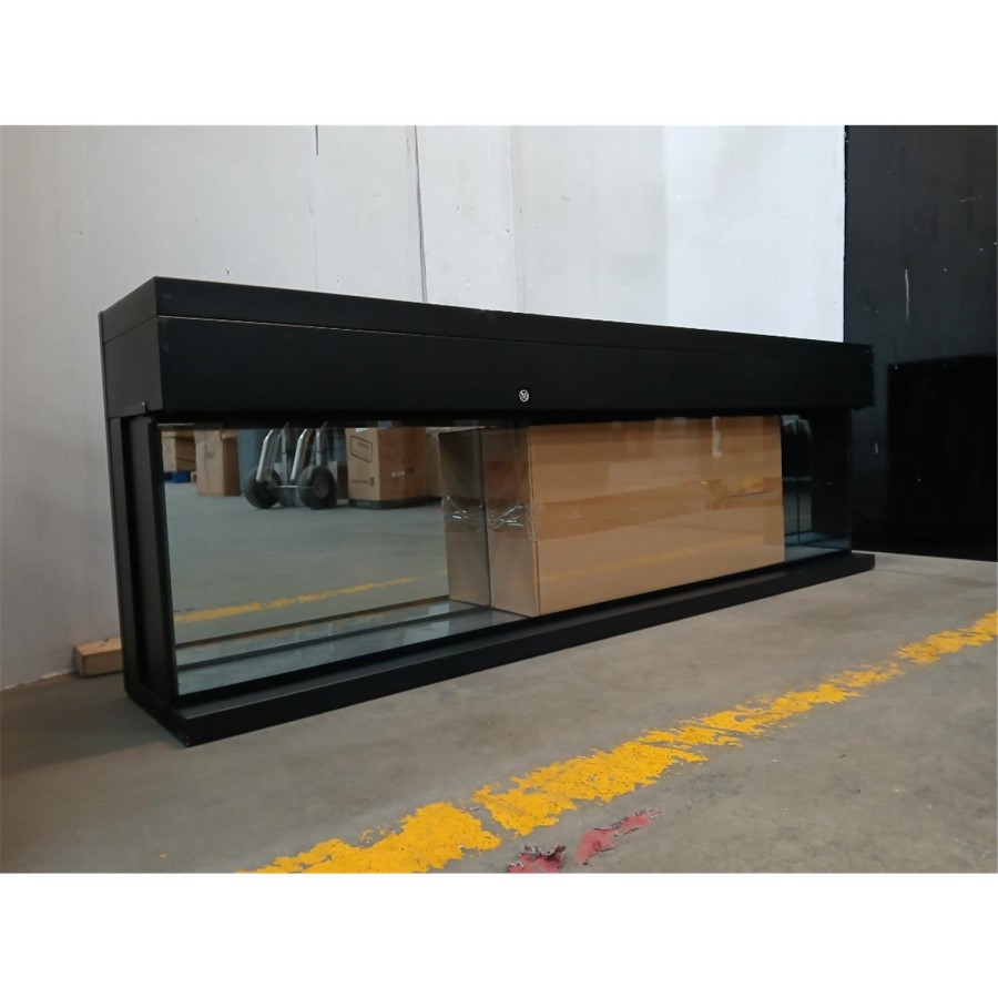 IMPERFECT - 60 Inch Black Inset Electric Media Wall Fireplace with Configurated Front and Side Glass Case - AmberGlo