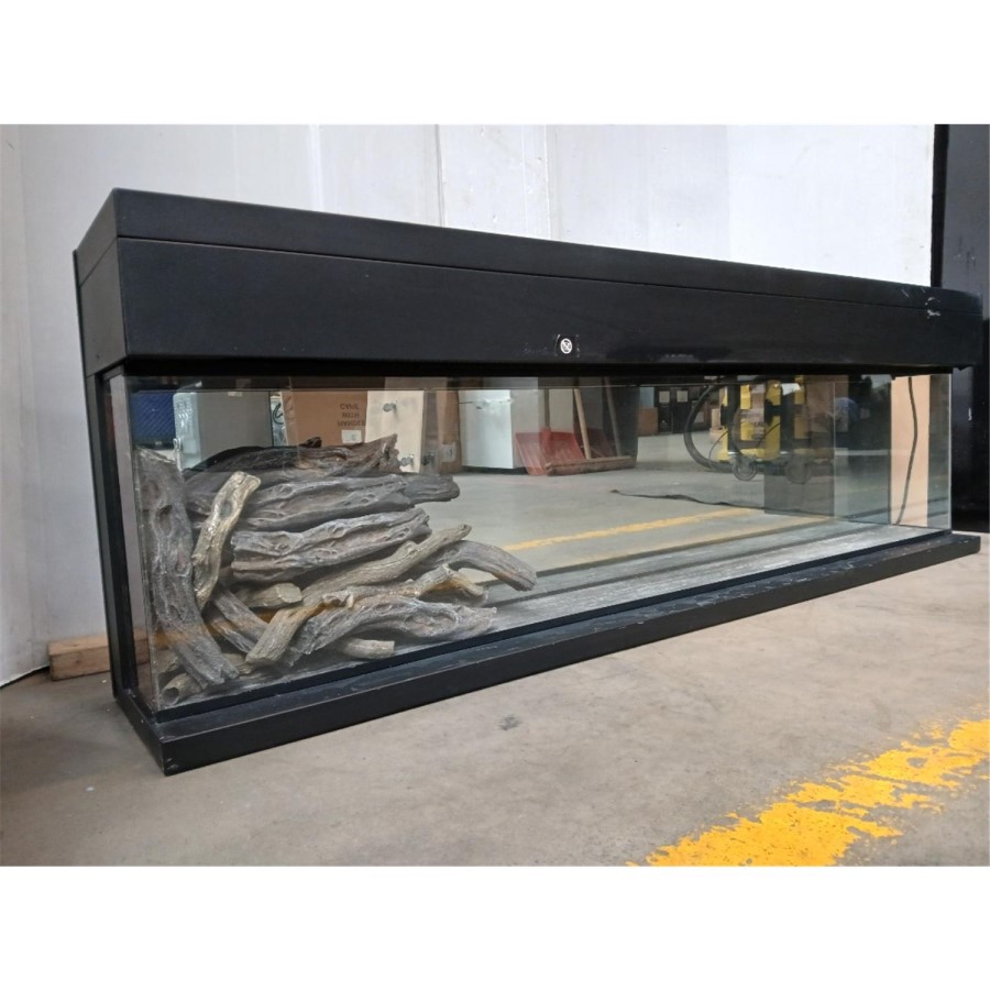 IMPERFECT - 60 Inch Black Inset Electric Media Wall Fireplace with Configurated Front and Side Glass Case - AmberGlo
