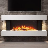 GRADE A2 - White Wall Mounted Electric Fireplace Suite with Logs & Pebbles - Amberglo