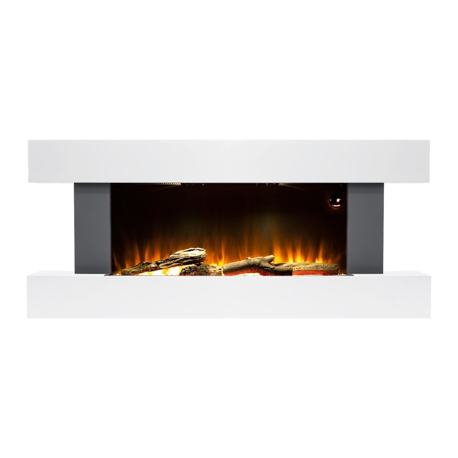 ALMOST PERFECT - White Wall Mounted Electric Fireplace Suite with LED Lights - Amberglo