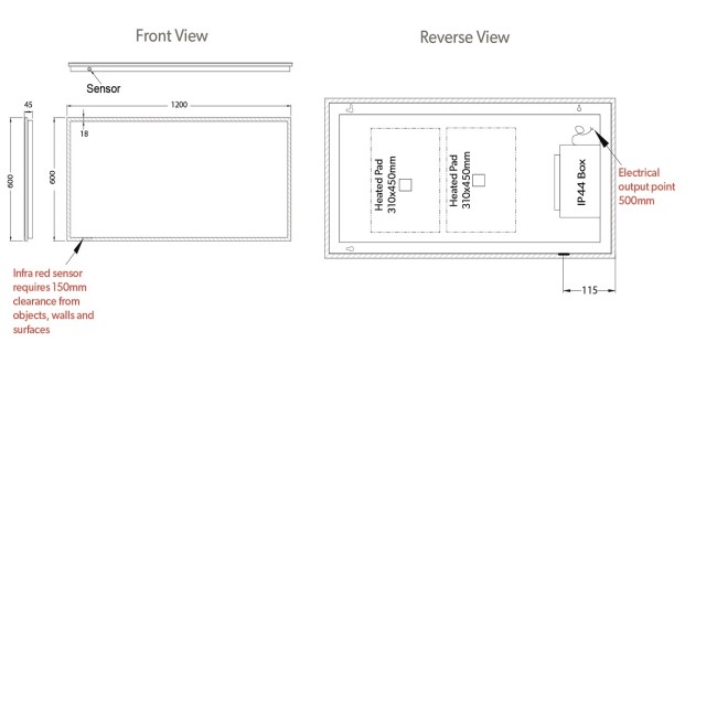 Rectangular Heated Bathroom Mirror with Lights 1200 x 600mm- HiB Globe 120