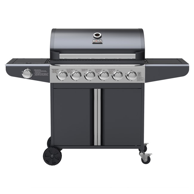 Boss Grill Kentucky Premium - 6 Burner Gas BBQ Grill with Side Burner - Black