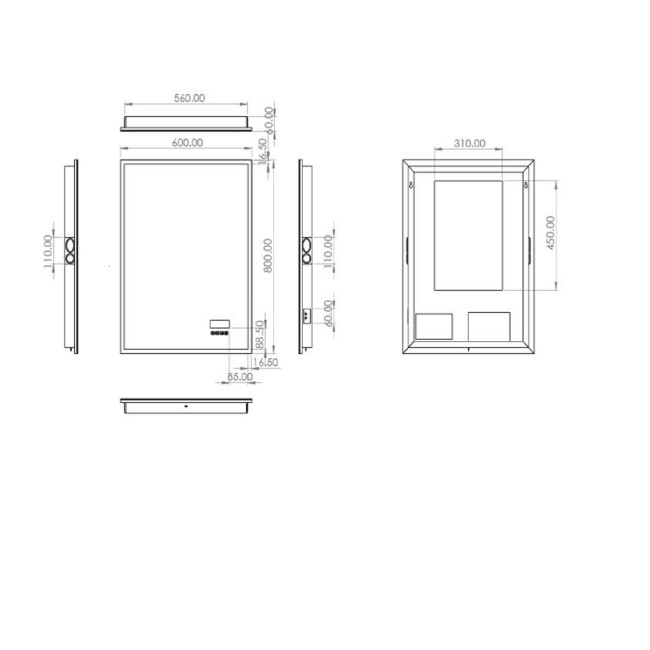 Rectangular Heated Bathroom Mirror with Lights Digital Display Shaver Socket & Bluetooth Speakers 600 x 800mm- HiB Globe Plus 60