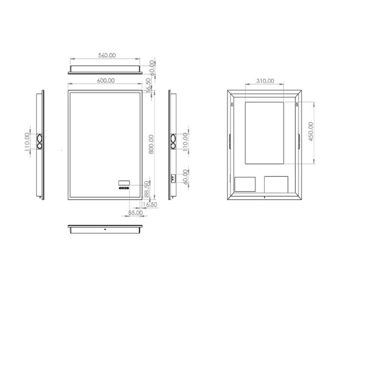 Rectangular Heated Bathroom Mirror with Lights Digital Display Shaver Socket & Bluetooth Speakers 600 x 800mm- HiB Globe Plus 60