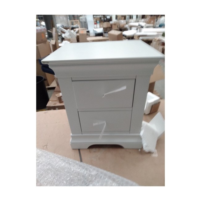 ALMOST PERFECT - Grey Painted French 2 Drawer Bedside Table - Olivia