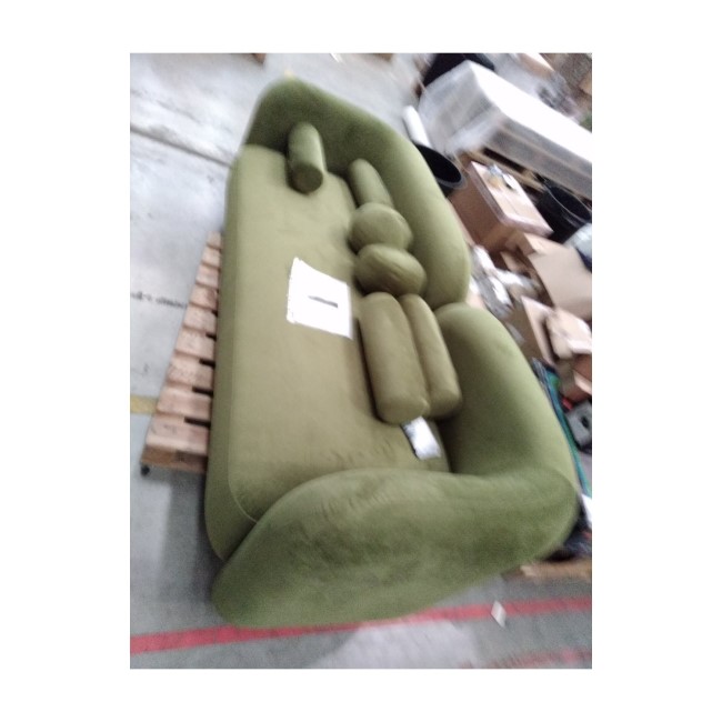 ALMOST PERFECT - Olive Green Velvet Curved 3 Seater Sofa - Elma