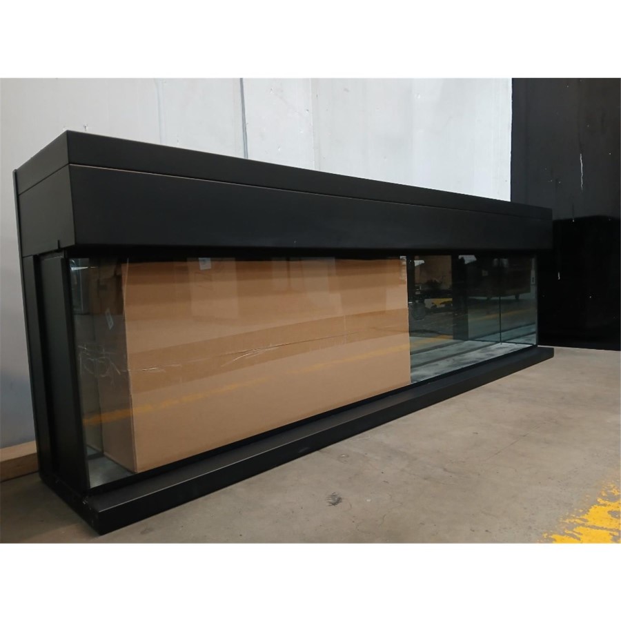 IMPERFECT - 60 Inch Black Inset Electric Media Wall Fireplace with Configurated Front and Side Glass Case - AmberGlo