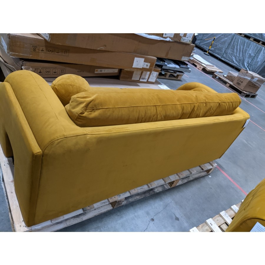 ALMOST PERFECT - Mustard Velvet Curved 3 Seater Sofa - Aurelia