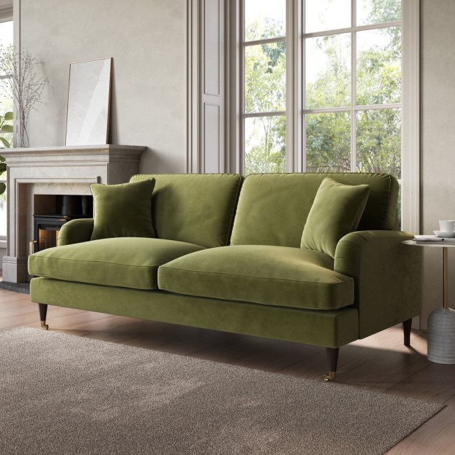 Olive Green Velvet 3 Seater Sofa - Payton