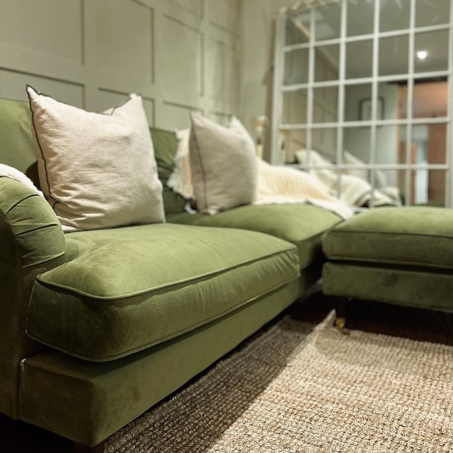 Olive Green Velvet 3 Seater Sofa - Payton