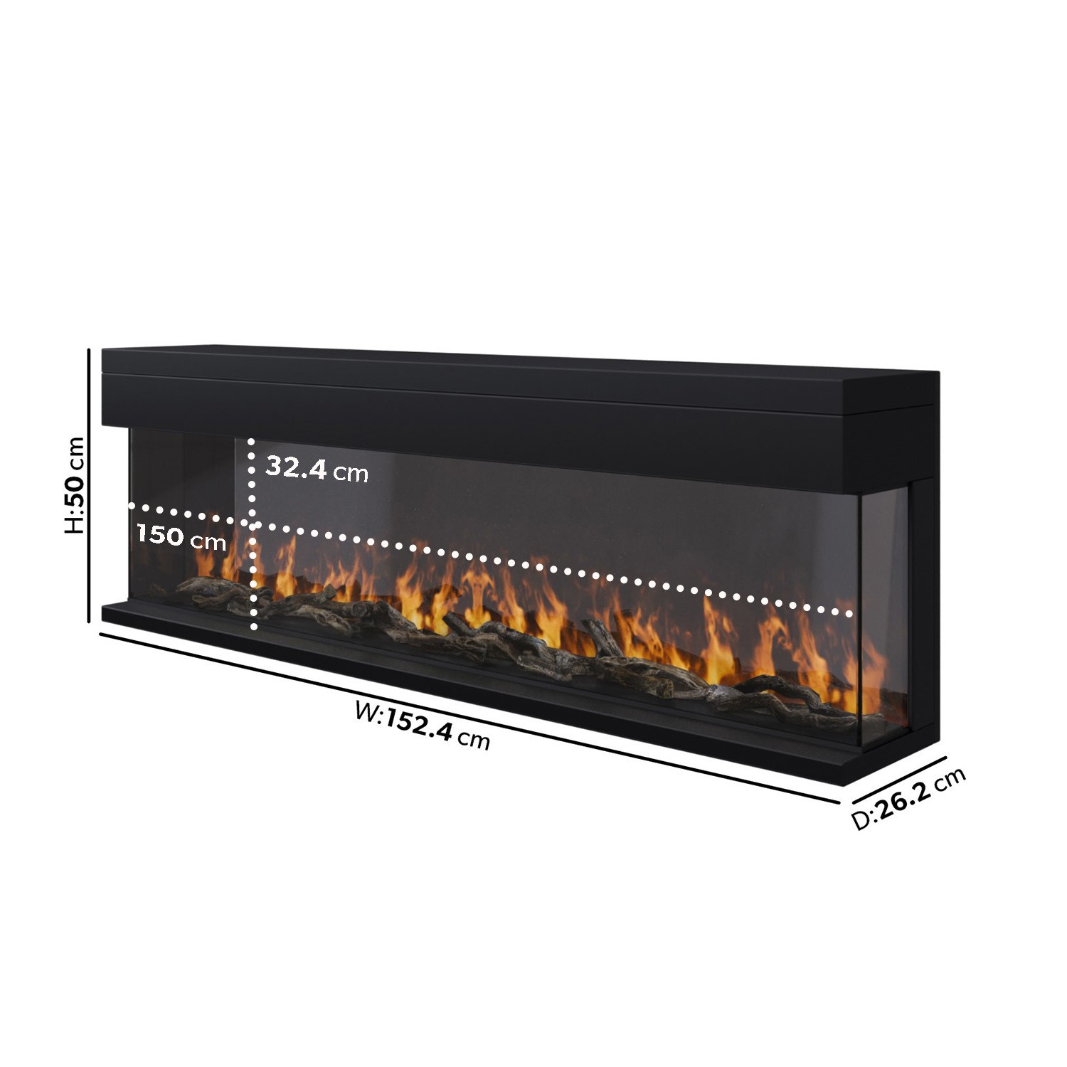 Phone Wall Inset Black 3-Sided Inset Electric Media Wall Smart Fire Place - 60 Inch ...