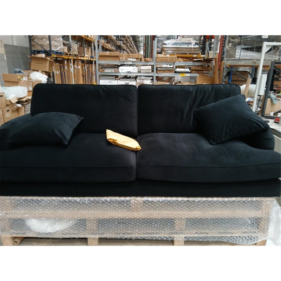 GRADE A3 - Black Velvet 4 Seater Sofa - Payton