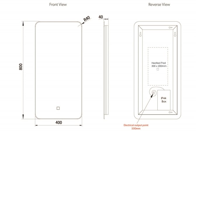 Rectangular Backlit Heated Bathroom Mirror with Lights 400 x 800mm- HiB Ambience 40