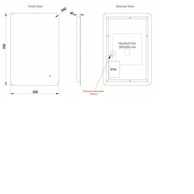 Rectangular Backlit Heated Bathroom Mirror with Lights 500 x 700mm- HiB Ambience 50