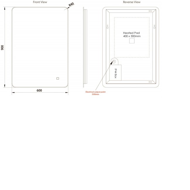 Rectangular Backlit Heated Bathroom Mirror with Lights 600 x 900mm- HiB Ambience 90