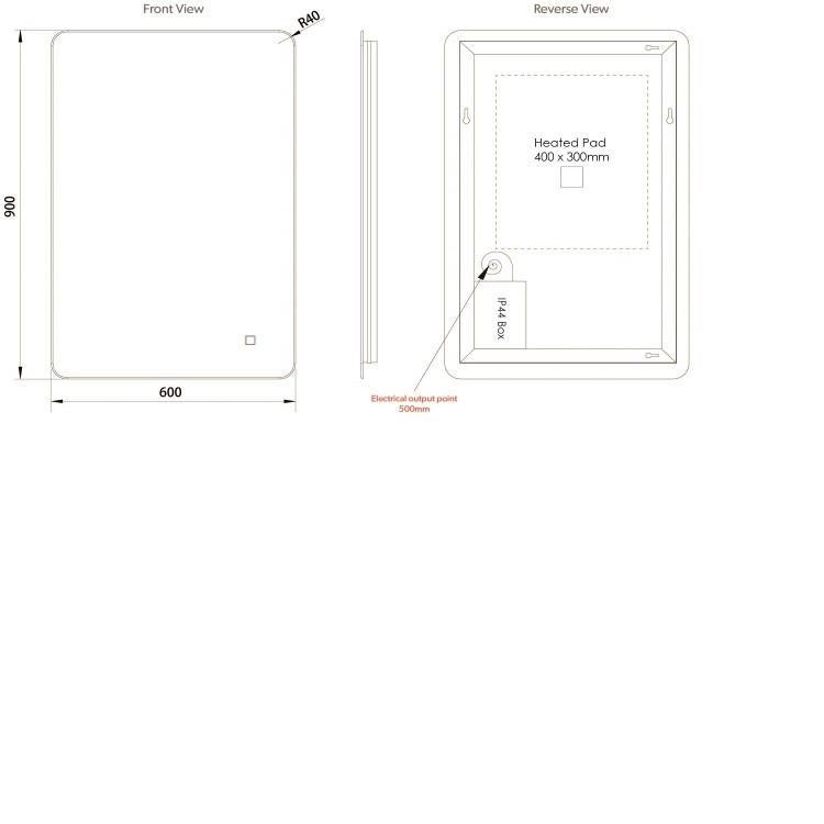 Rectangular Backlit Heated Bathroom Mirror with Lights 600 x 900mm- HiB Ambience 90