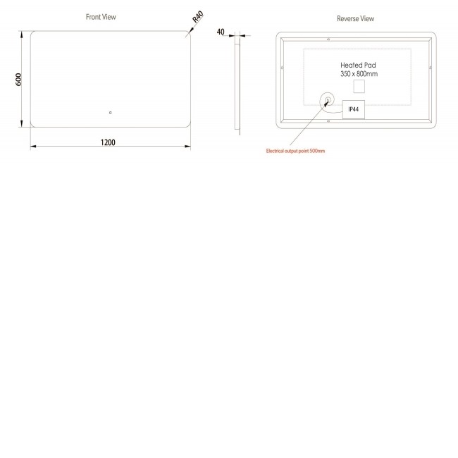 Rectangular Backlit Heated Bathroom Mirror with Lights 1200x600mm- HiB Ambience 120