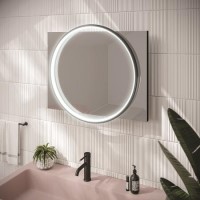 Black Round Heated Bathroom Mirror with Lights 500 x 700mm- HiB Solas 50