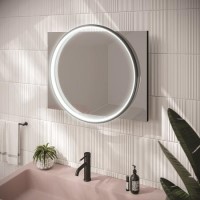 Black Round Heated Bathroom Mirror with Lights 600 x 800mm- HiB Solas 60