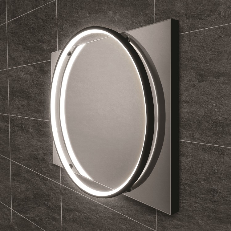 Black Round Heated Bathroom Mirror with Lights 600 x 800mm- HiB Solas 60