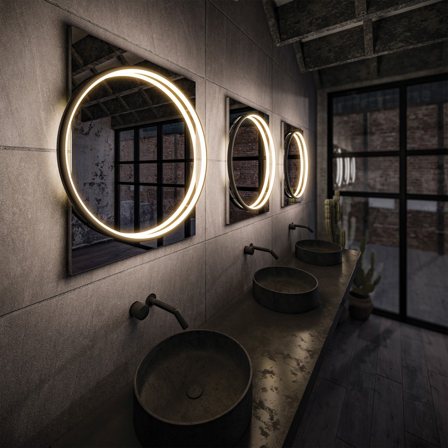 Black Round Heated Bathroom Mirror with Lights 600 x 800mm- hib. Solas 60