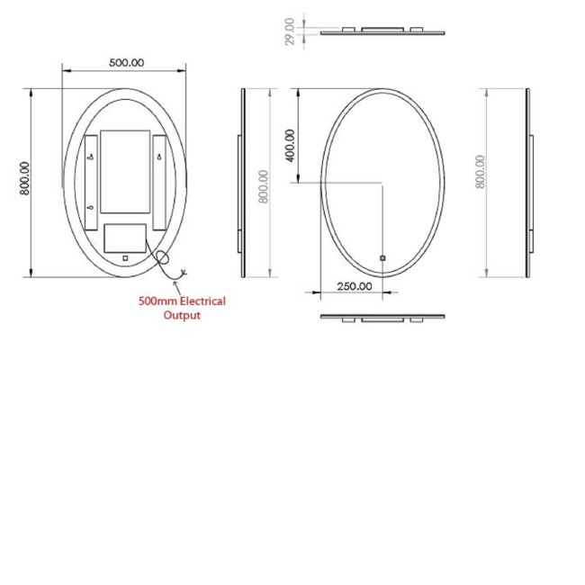 Oval Heated Bathroom Mirror with Lights 800 x 500mm- HiB Arena 80