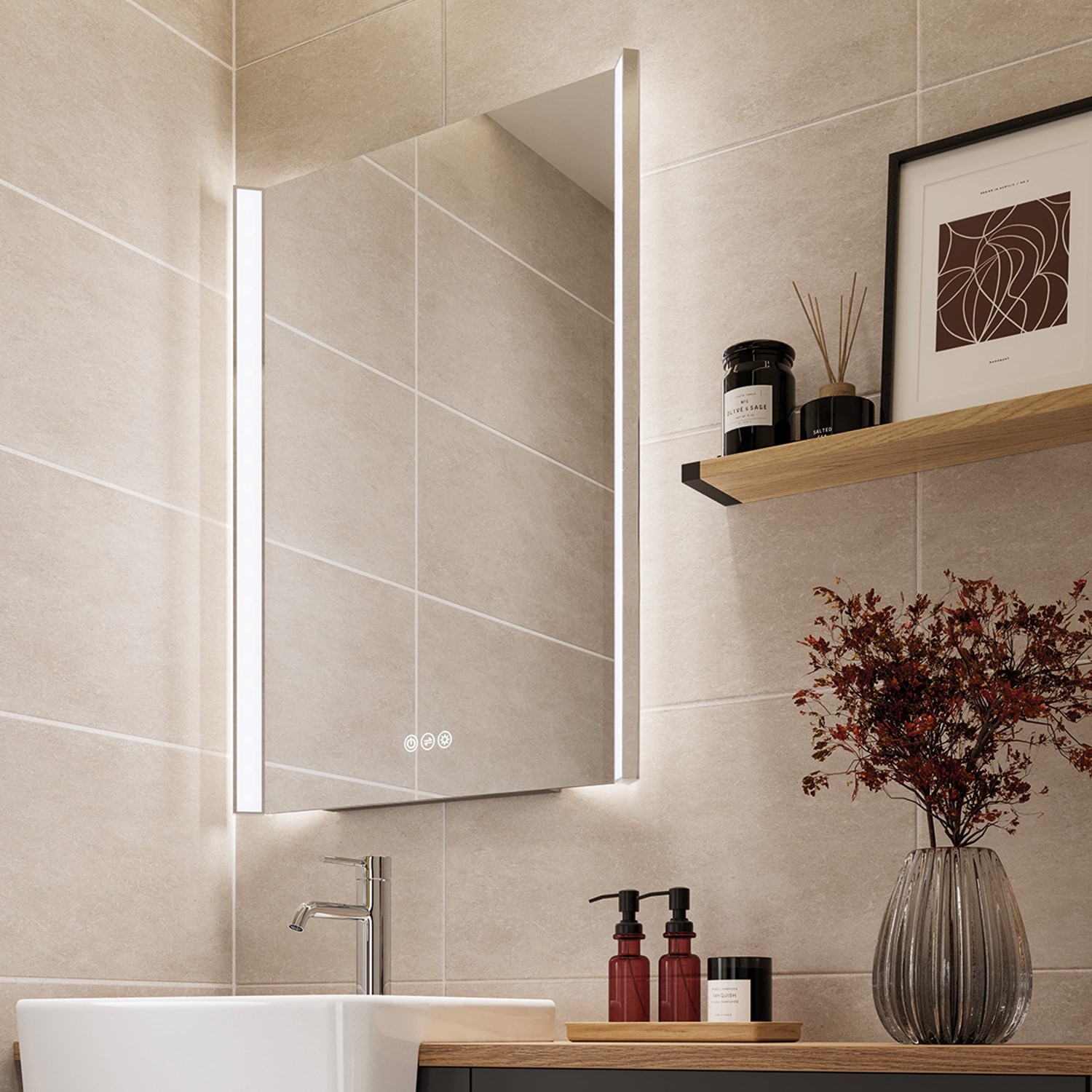 Rectangular Heated Bathroom Mirror with Lights 600 x 800mm -hib. Fold ...