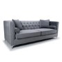 Grey Brushed Velvet 4 Seater Sofa - Diamante Button & Tufted Detailing