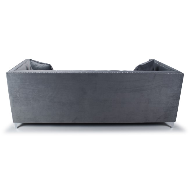 Grey Brushed Velvet 4 Seater Sofa - Diamante Button & Tufted Detailing